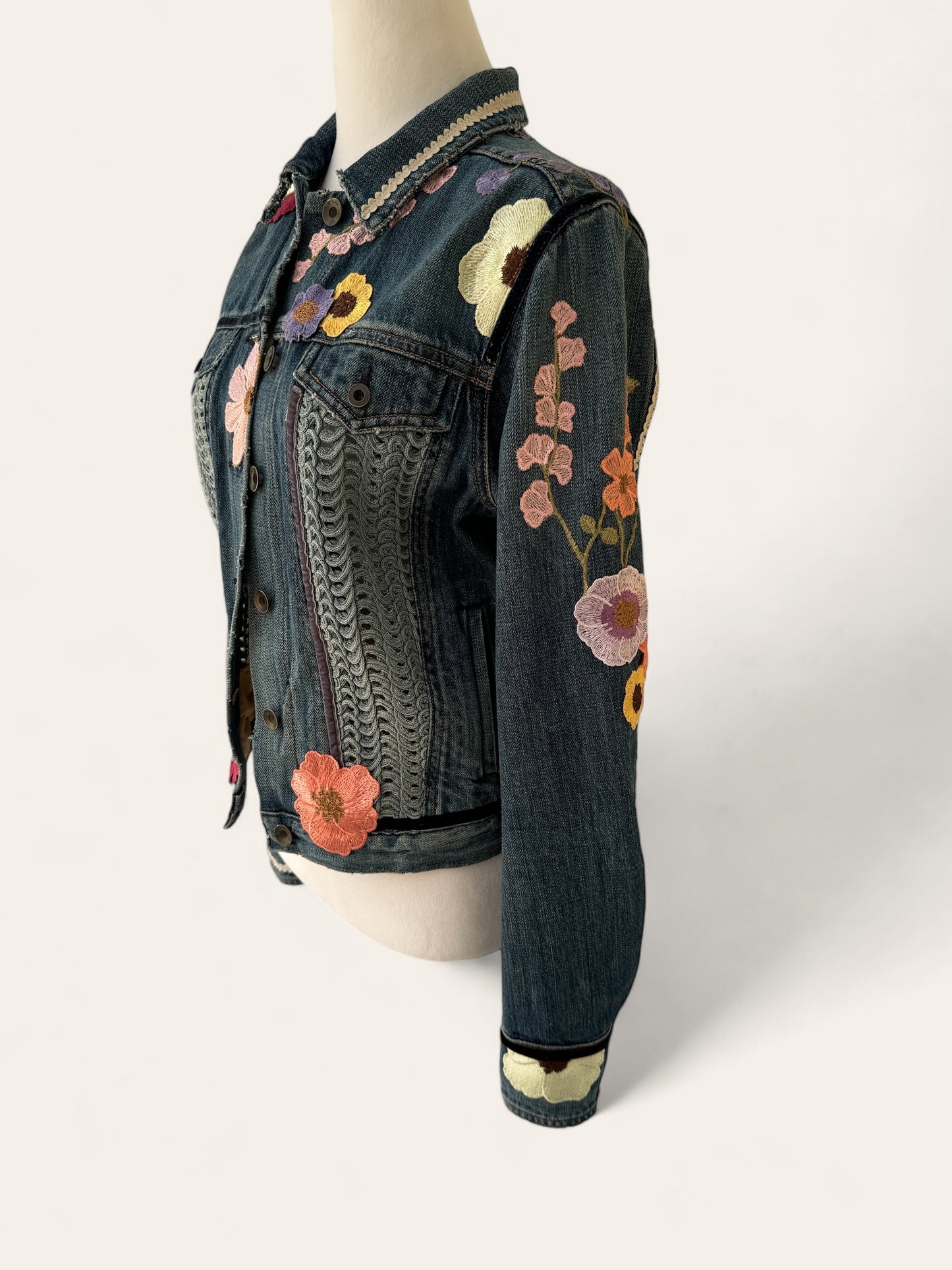 Designer Upcycled Floral Denim Rag&Bone Jacket