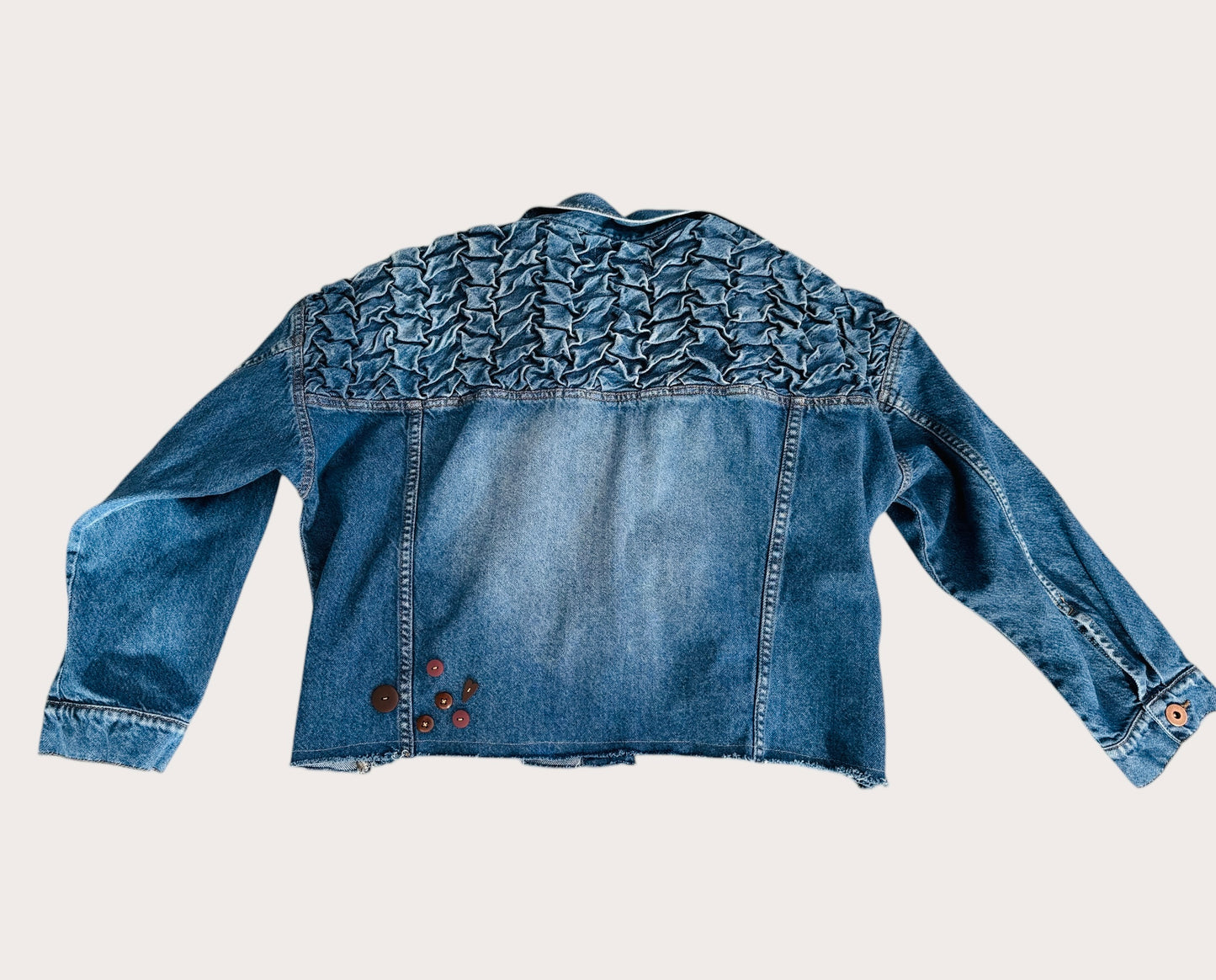 Textured Buttons Designer Upcycled Denim Jacket