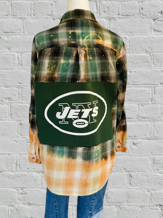 NY Jets - Upcycled Distressed Flannel