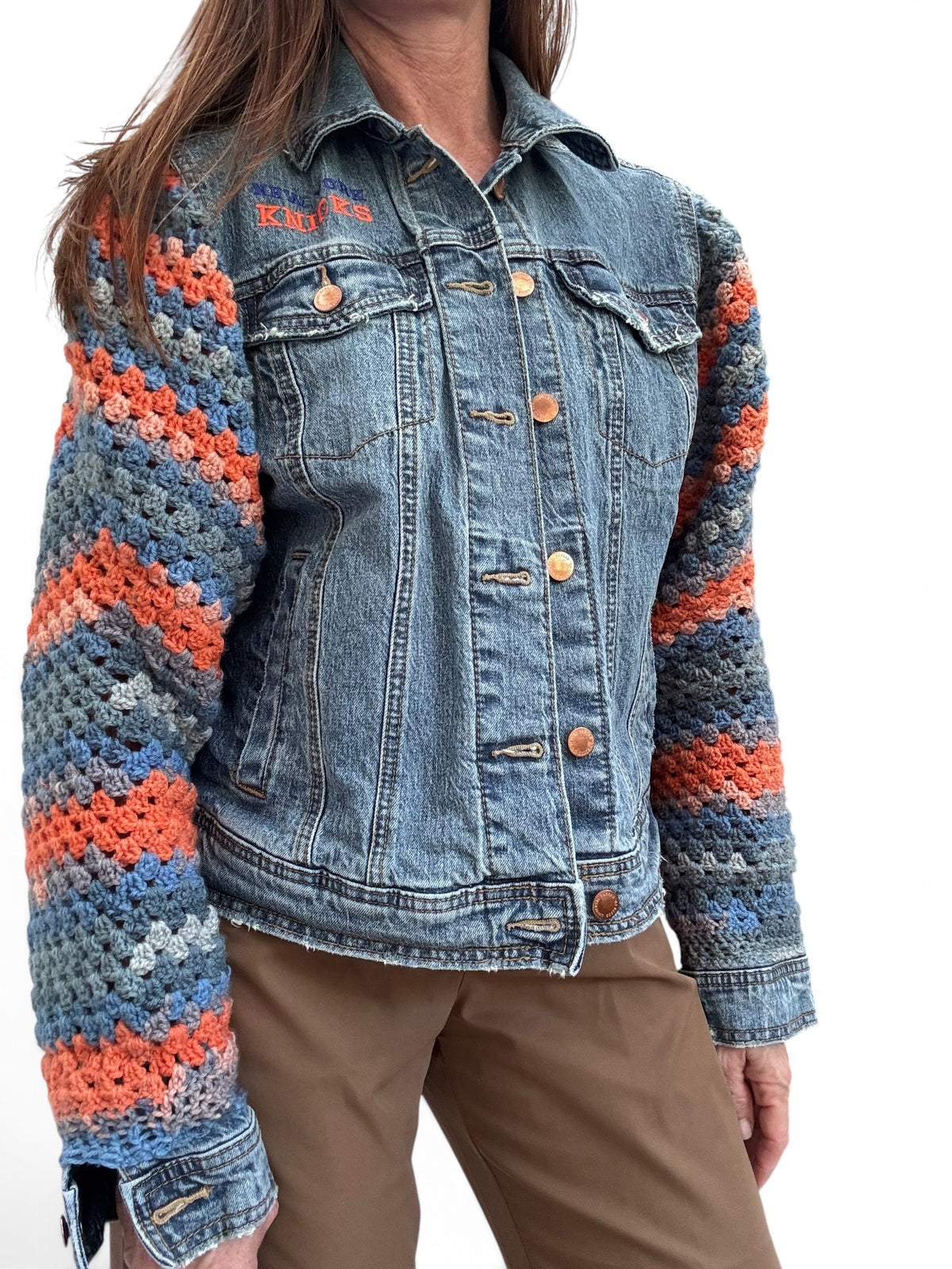 Upcycled Crochet Sleeve Knicks Jacket