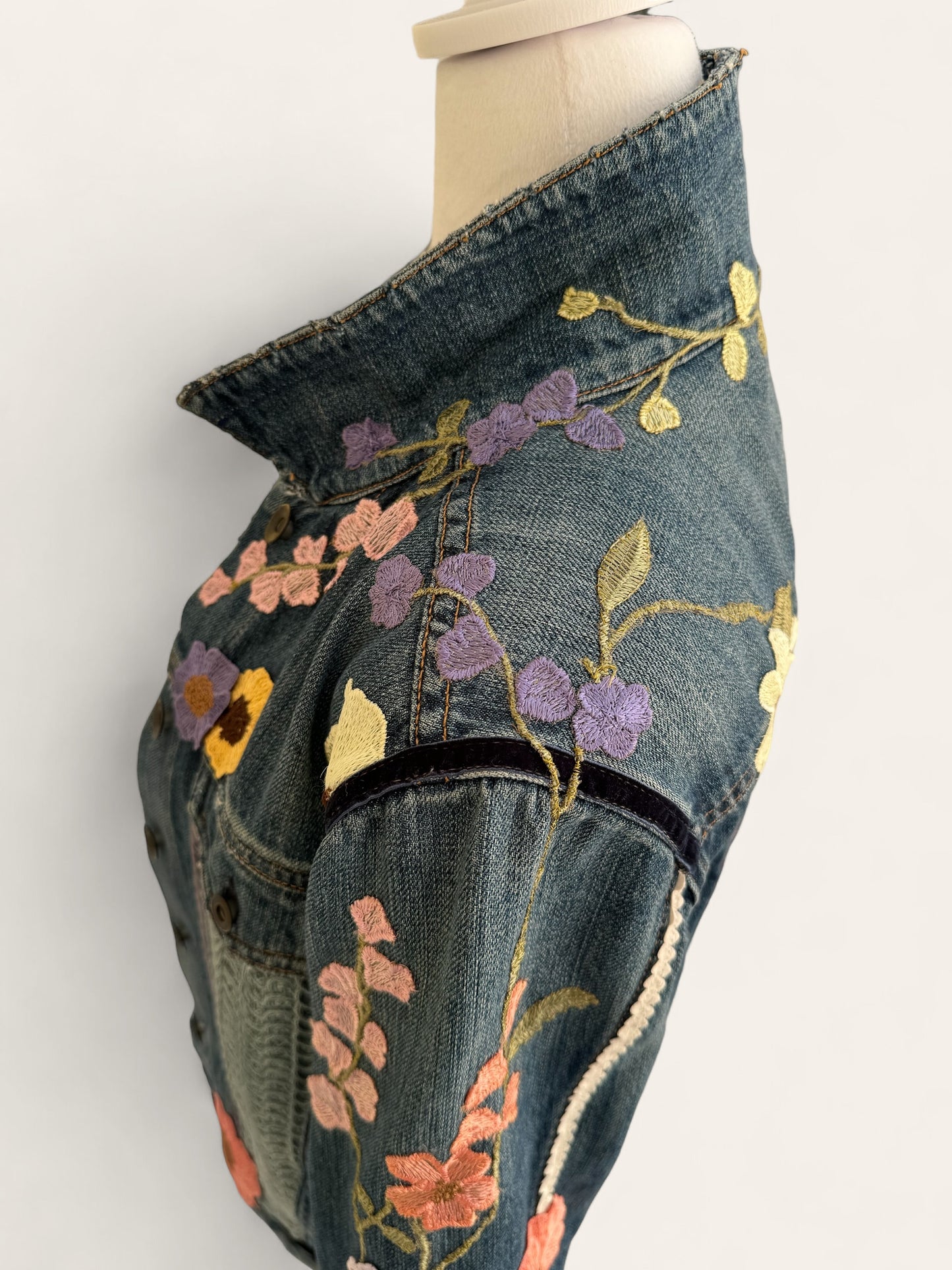 Designer Upcycled Floral Denim Rag&Bone Jacket