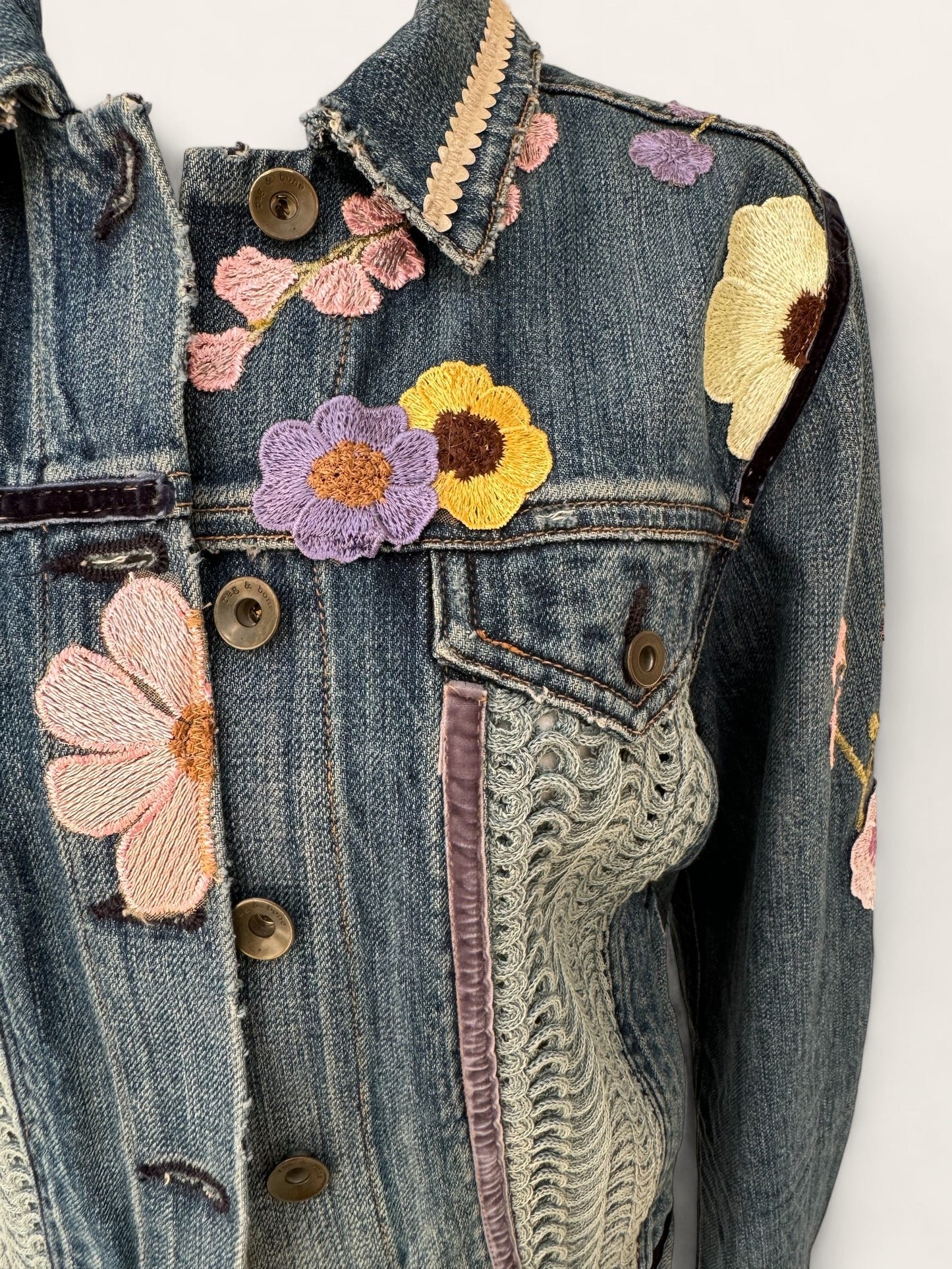 Designer Upcycled Floral Denim Rag&Bone Jacket