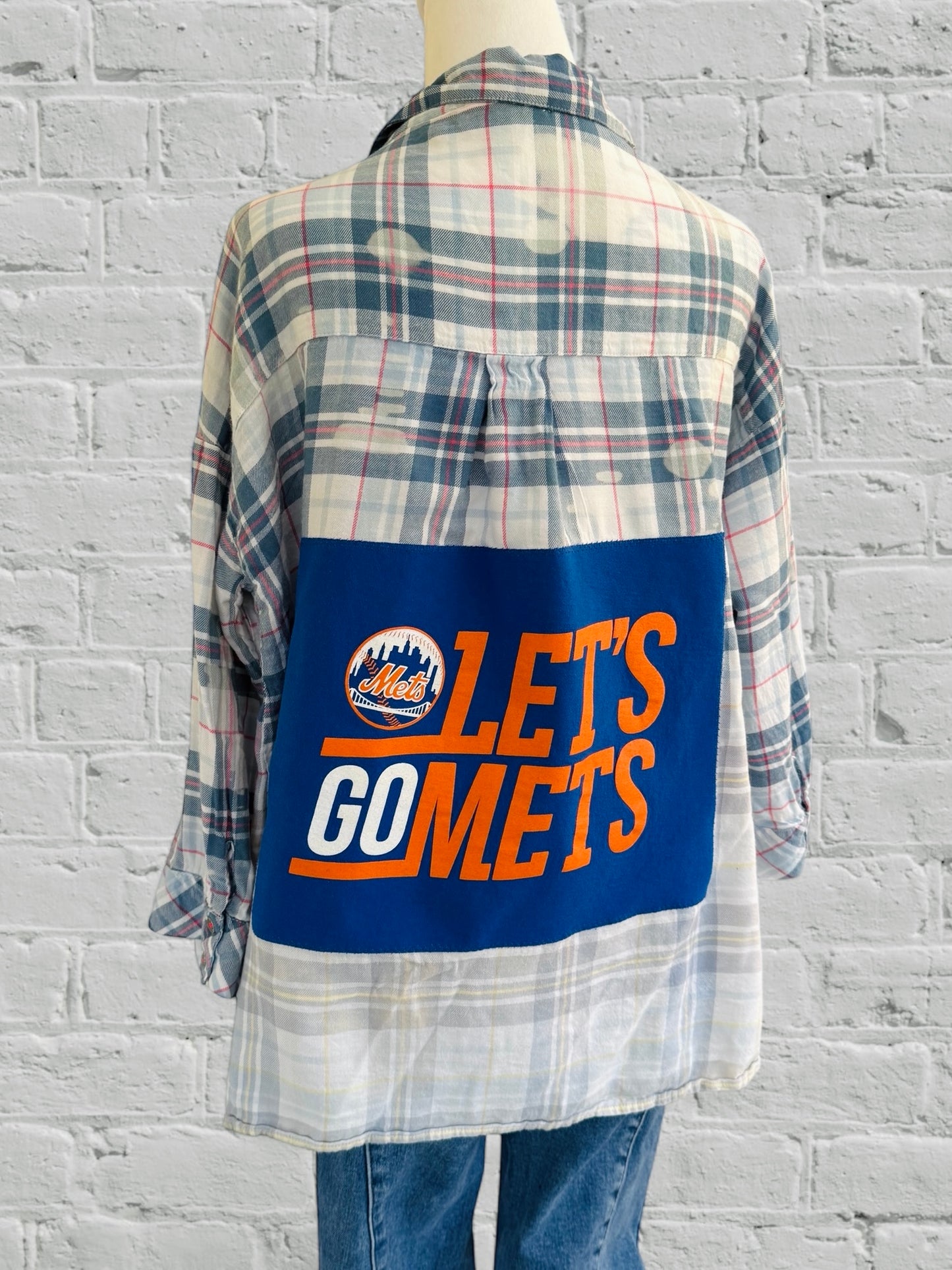 NY Mets - LETS GO METS- Upcycled Distressed Flannel