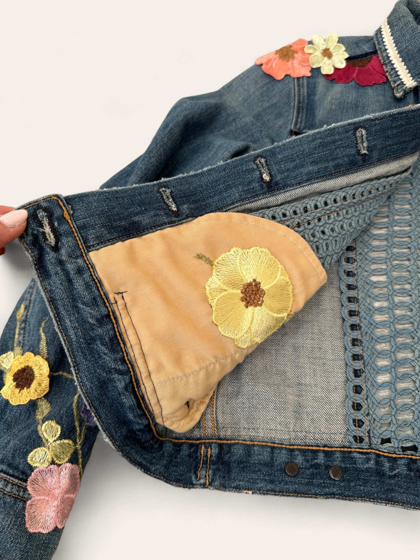 Designer Upcycled Floral Denim Rag&Bone Jacket