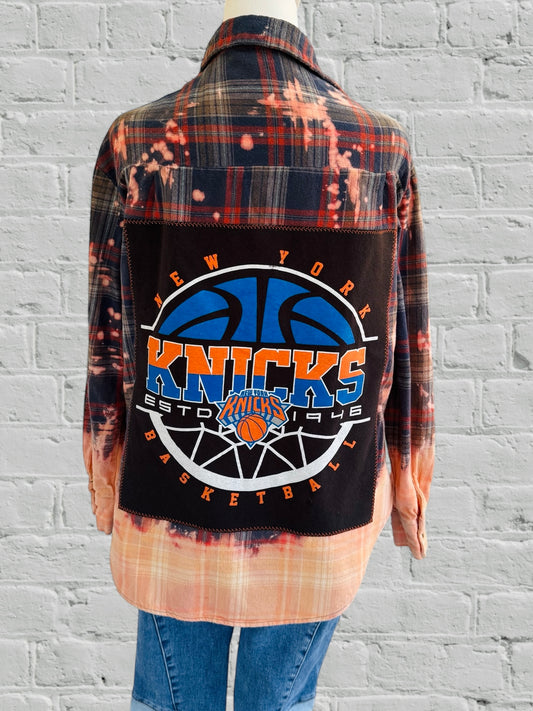 NY Knicks- Upcycled Distressed Flannel