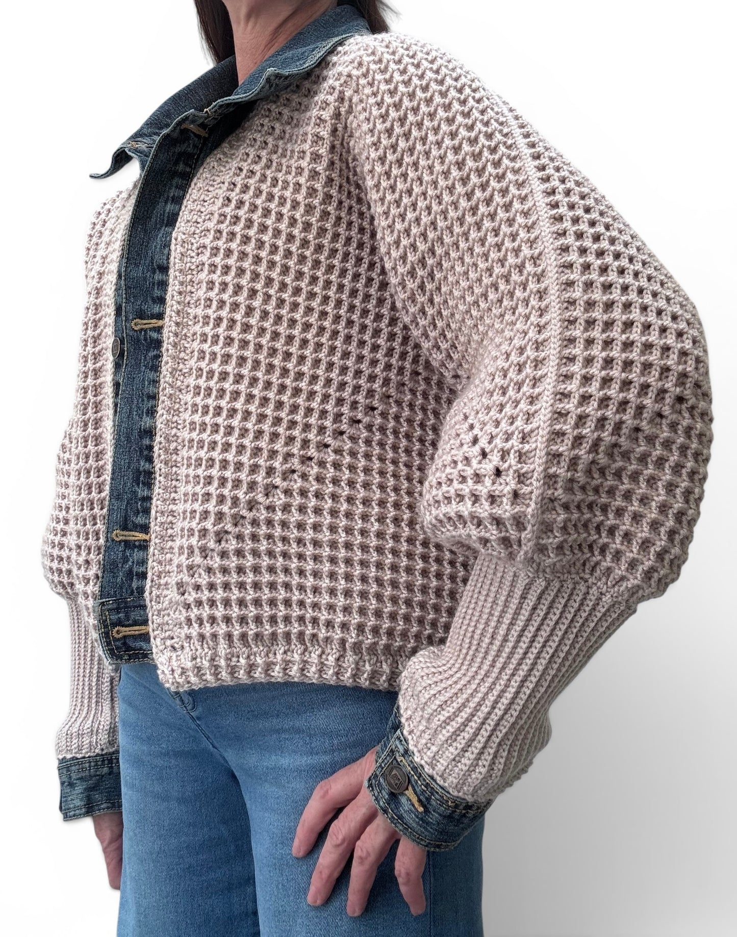 Cream Waffle Denim Jacket
