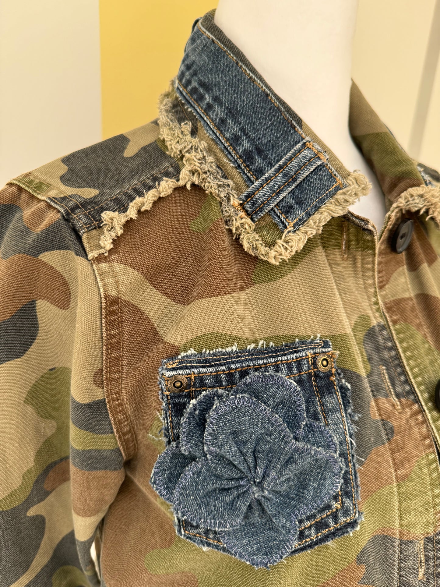 Designer Upcycled Camouflage Utility Denim Veronica Beard Jacket