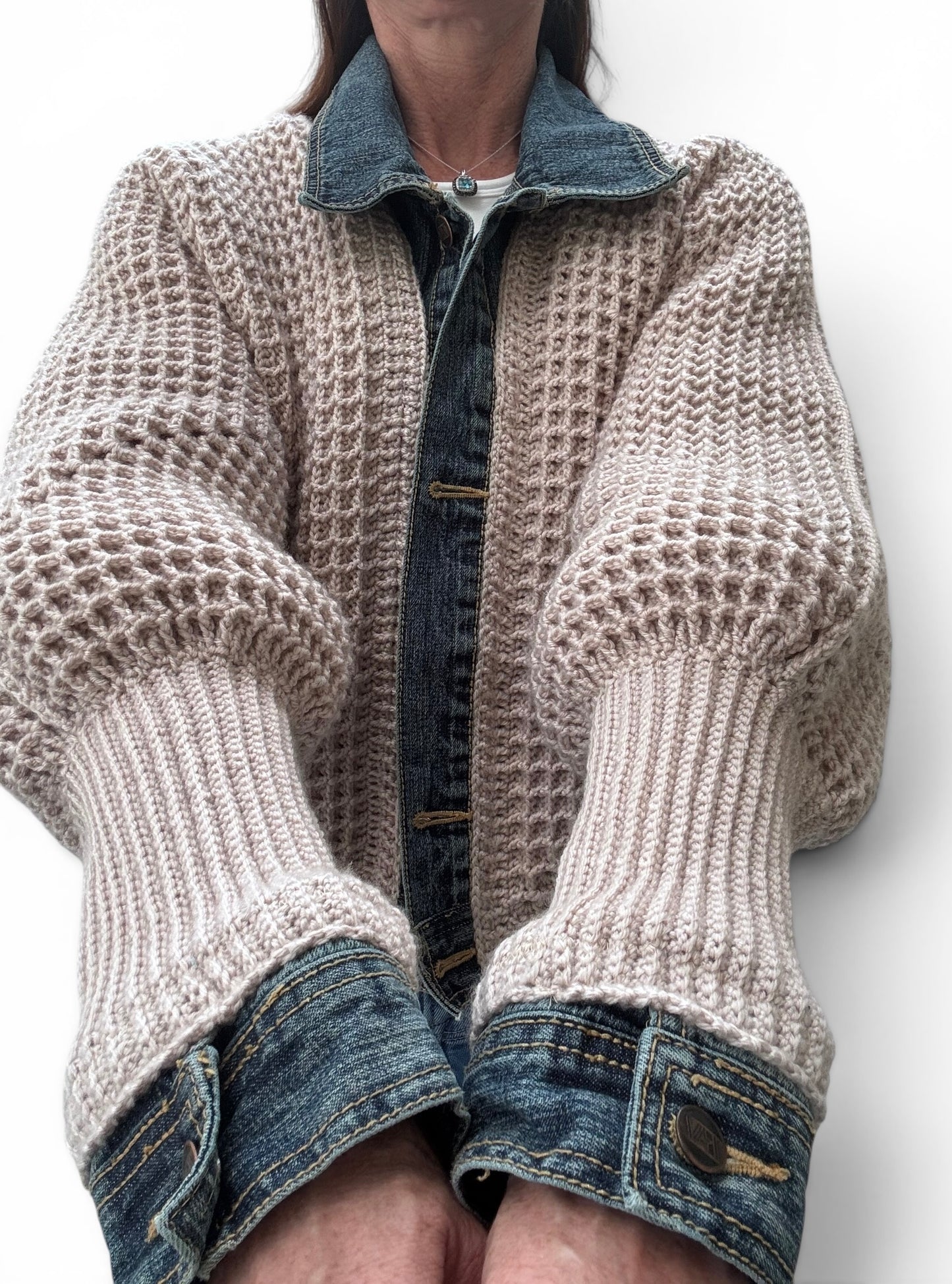 Cream Waffle Denim Jacket