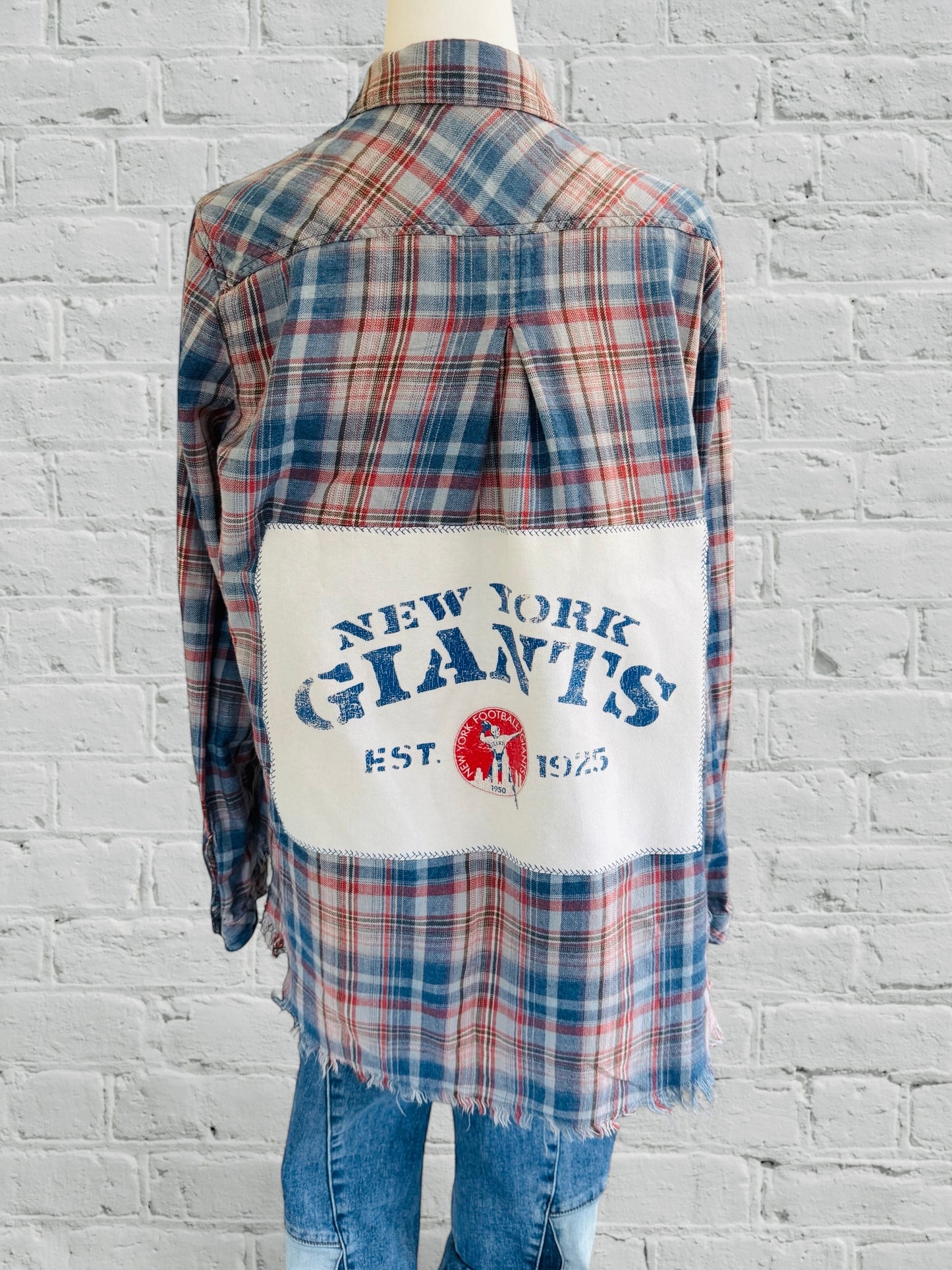NY Giants- Upcycled Distressed Flannel