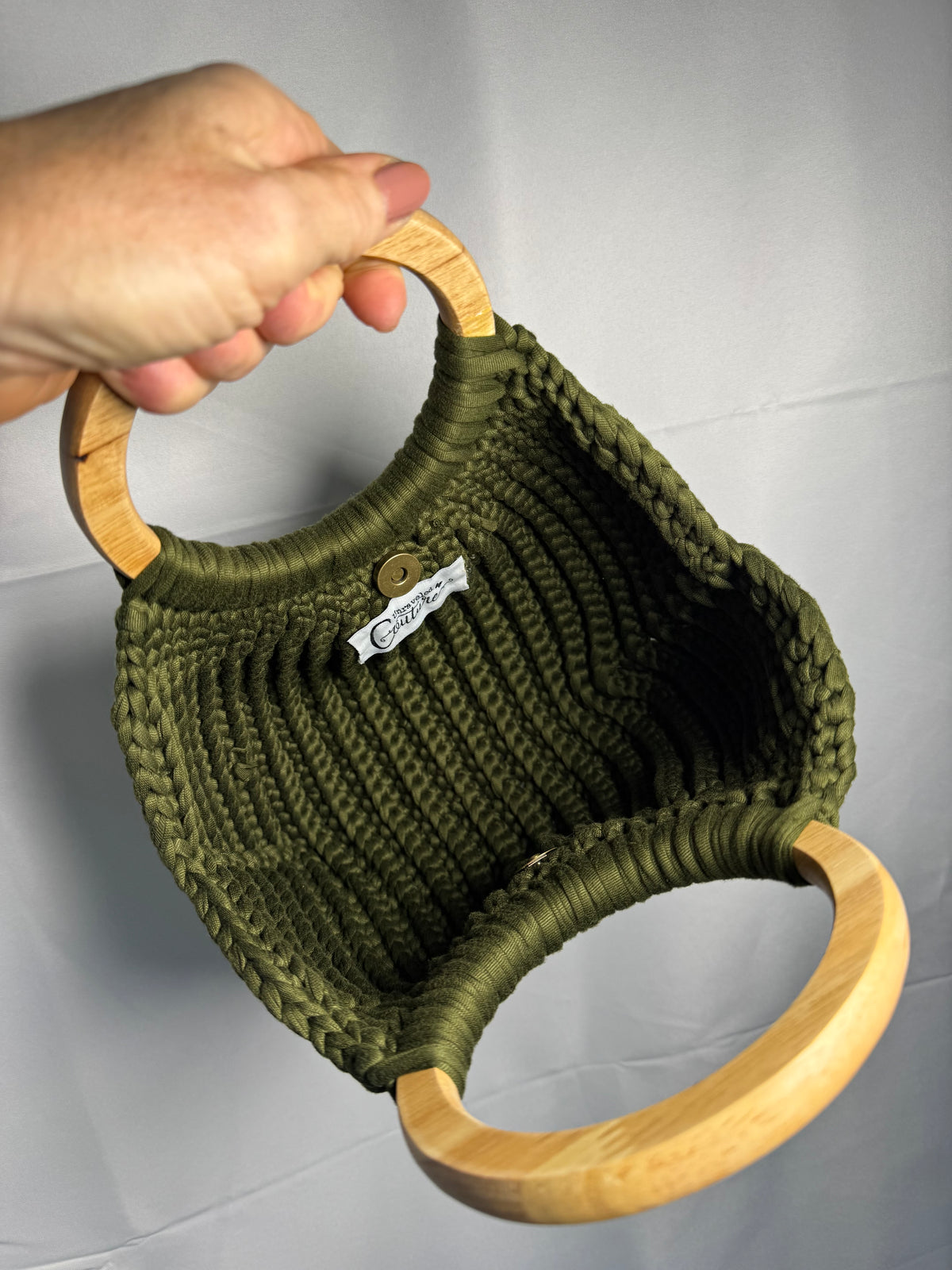 The FANFARE in Olive, hand-crochet bag