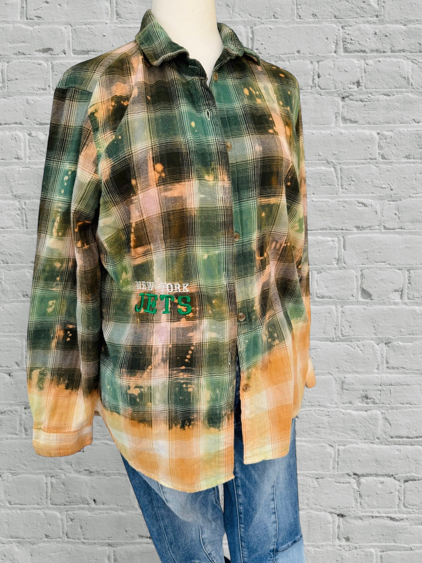 NY Jets - Upcycled Distressed Flannel