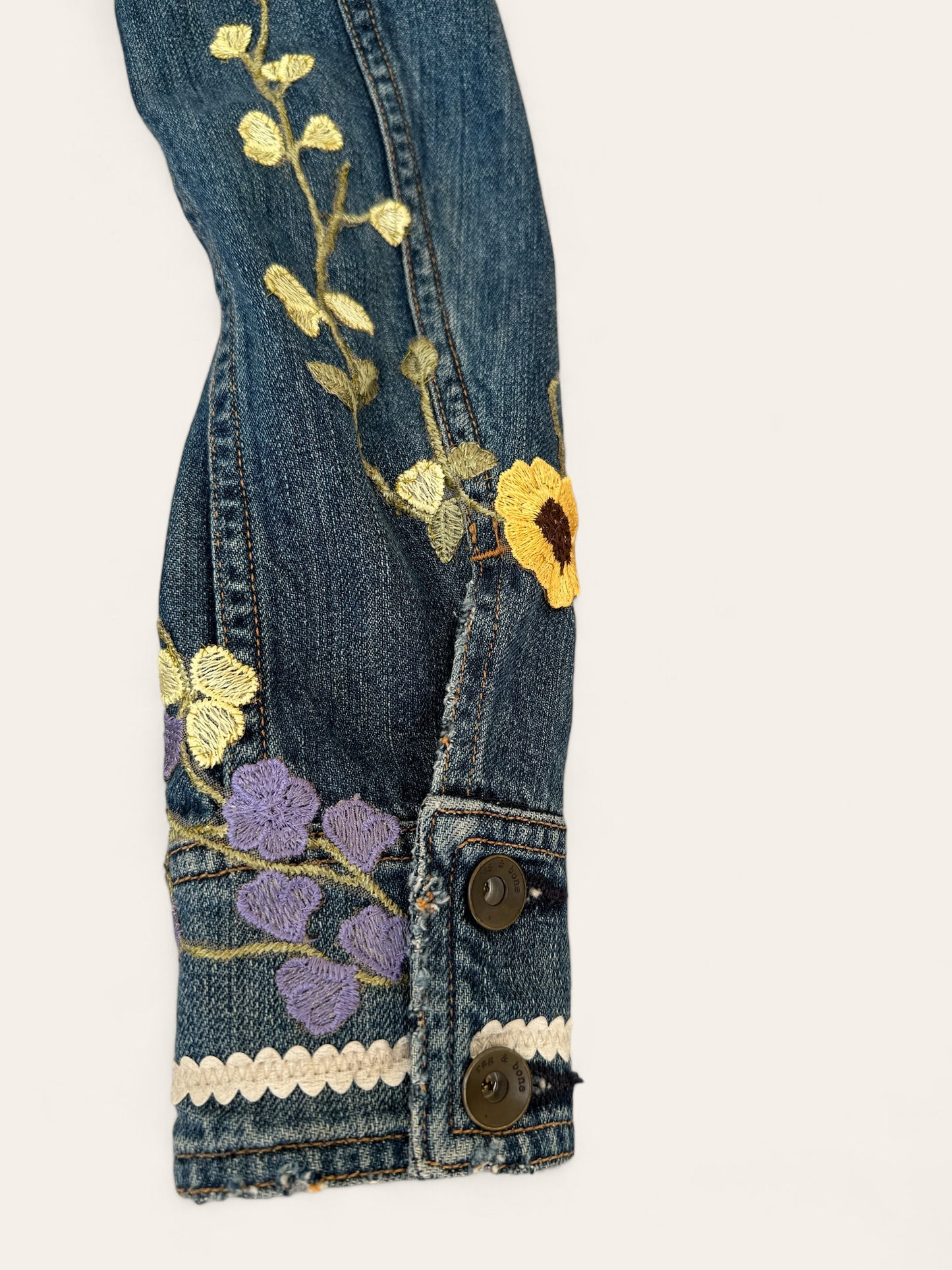 Designer Upcycled Floral Denim Rag&Bone Jacket