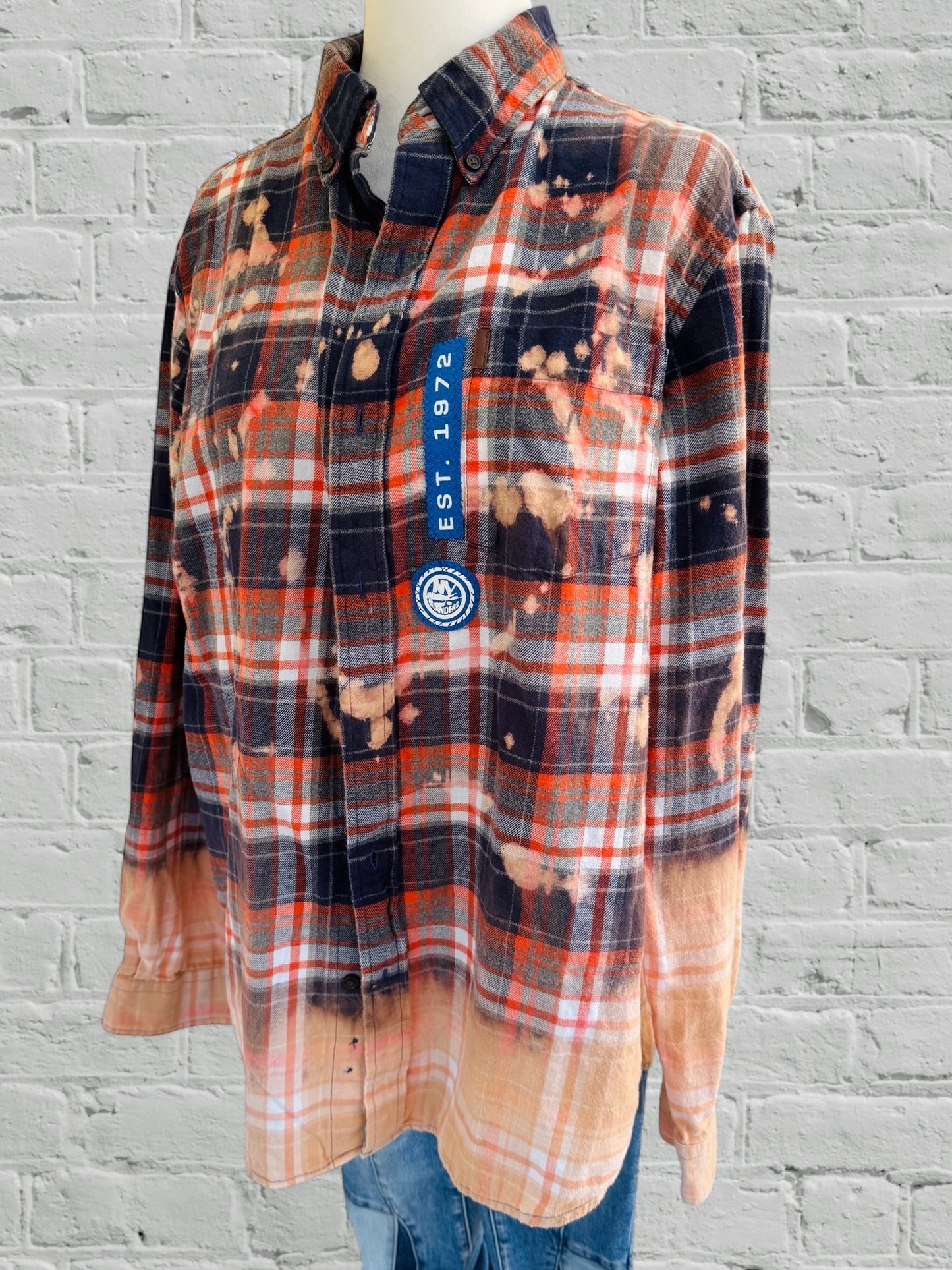 NY Islanders - Heathered Patch - Upcycled Distressed Flannel