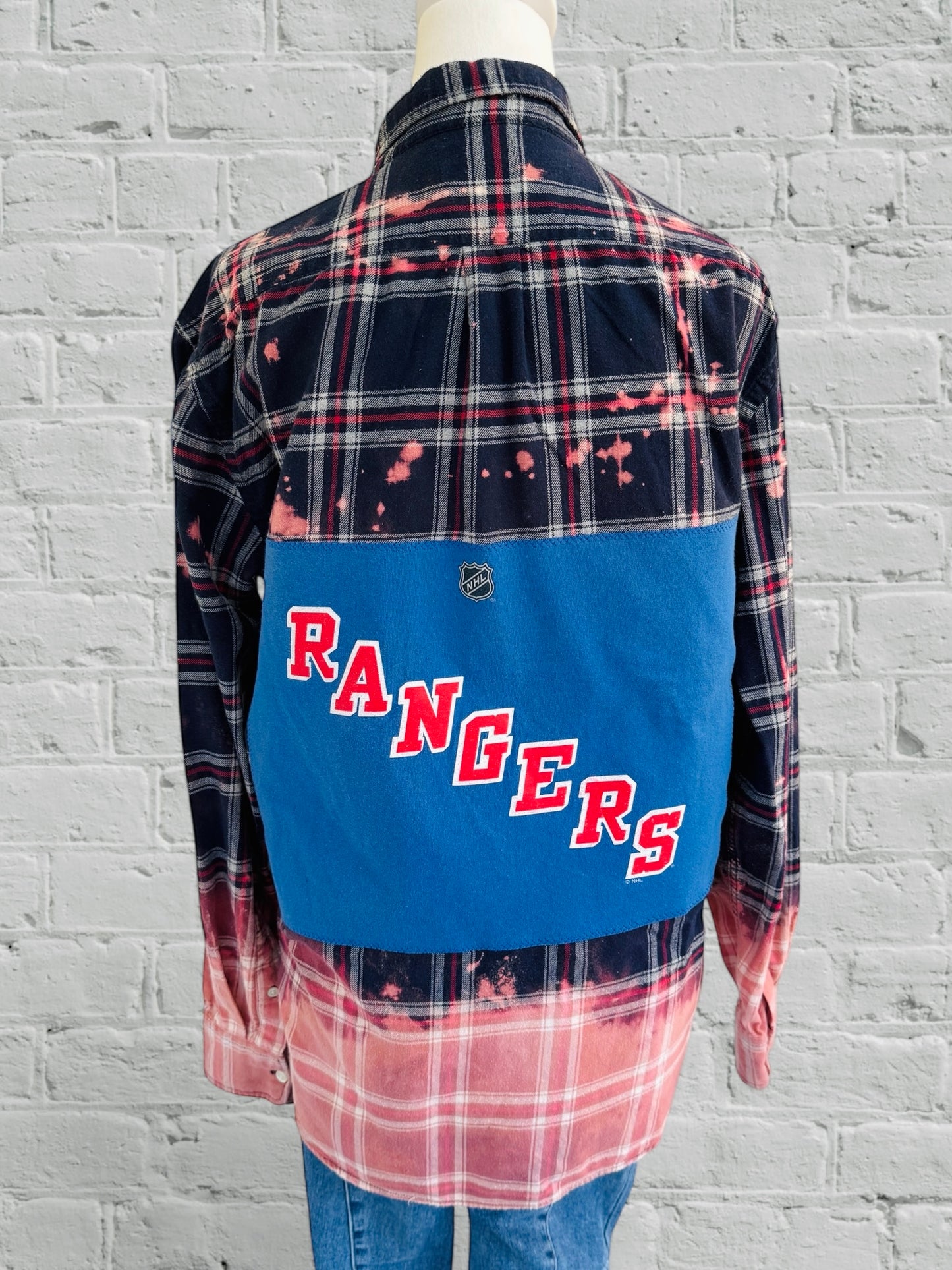 NY Rangers- Upcycled Distressed Flannel