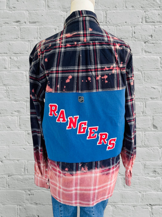 NY Rangers- Upcycled Distressed Flannel