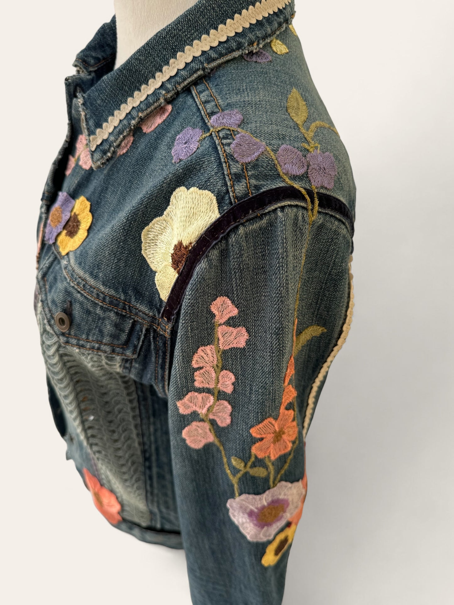 Designer Upcycled Floral Denim Rag&Bone Jacket