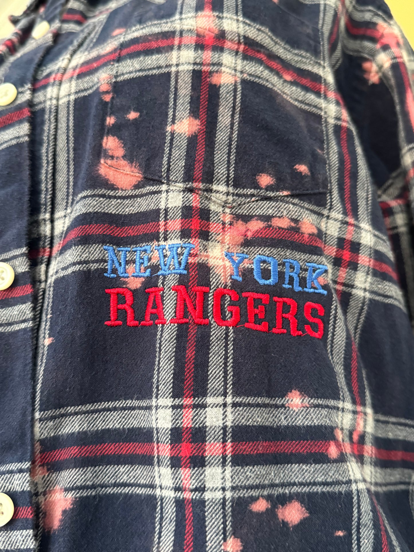 NY Rangers- Upcycled Distressed Flannel