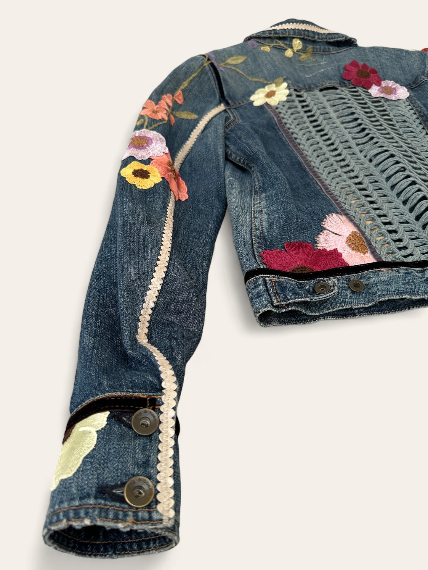 Designer Upcycled Floral Denim Rag&Bone Jacket