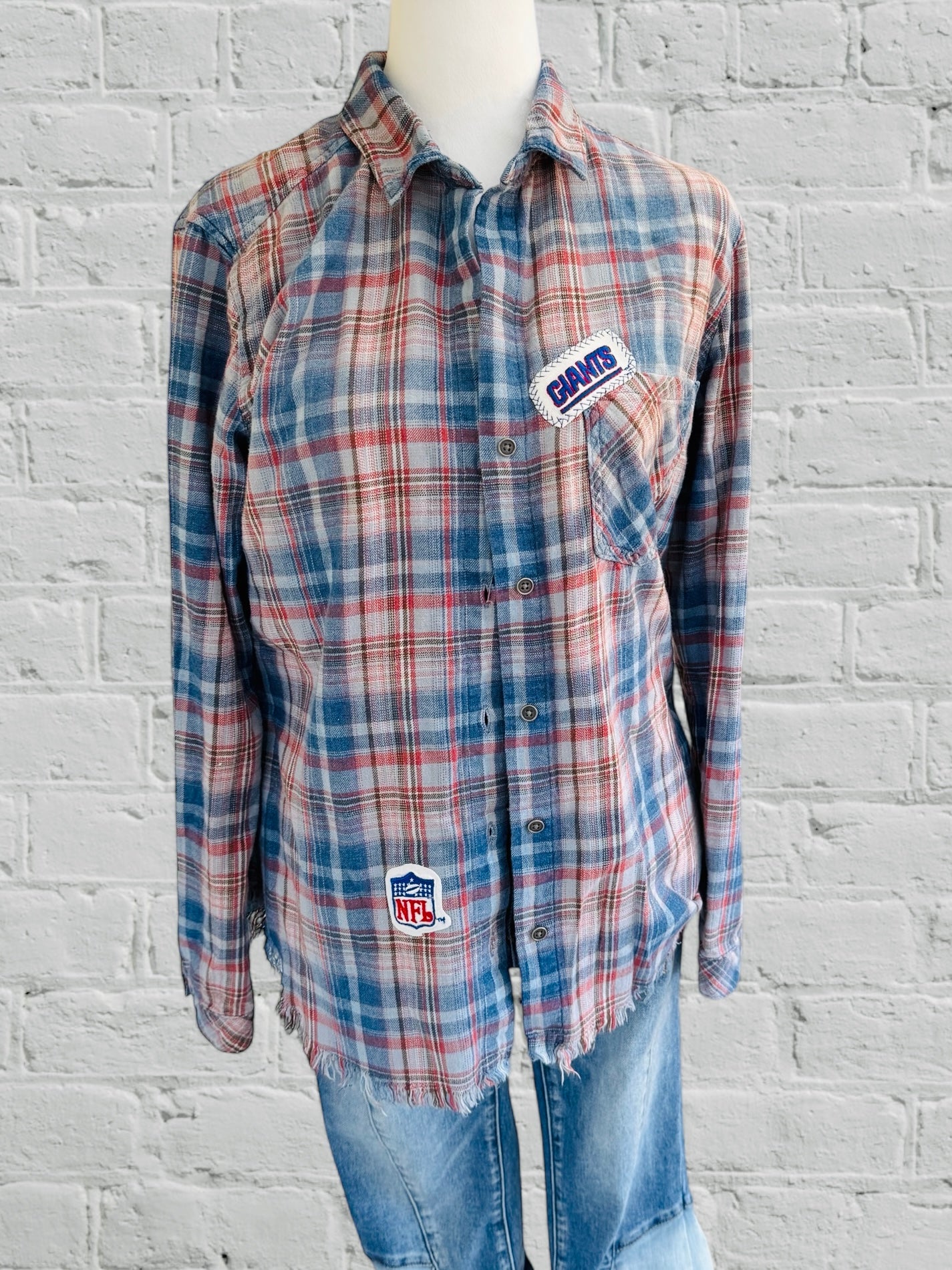 NY Giants- Upcycled Distressed Flannel