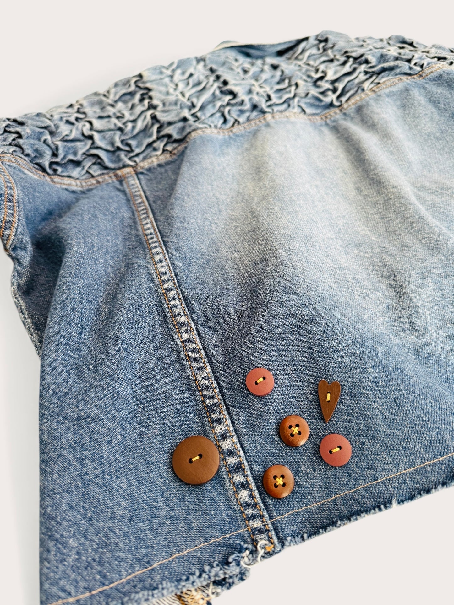 Textured Buttons Designer Upcycled Denim Jacket
