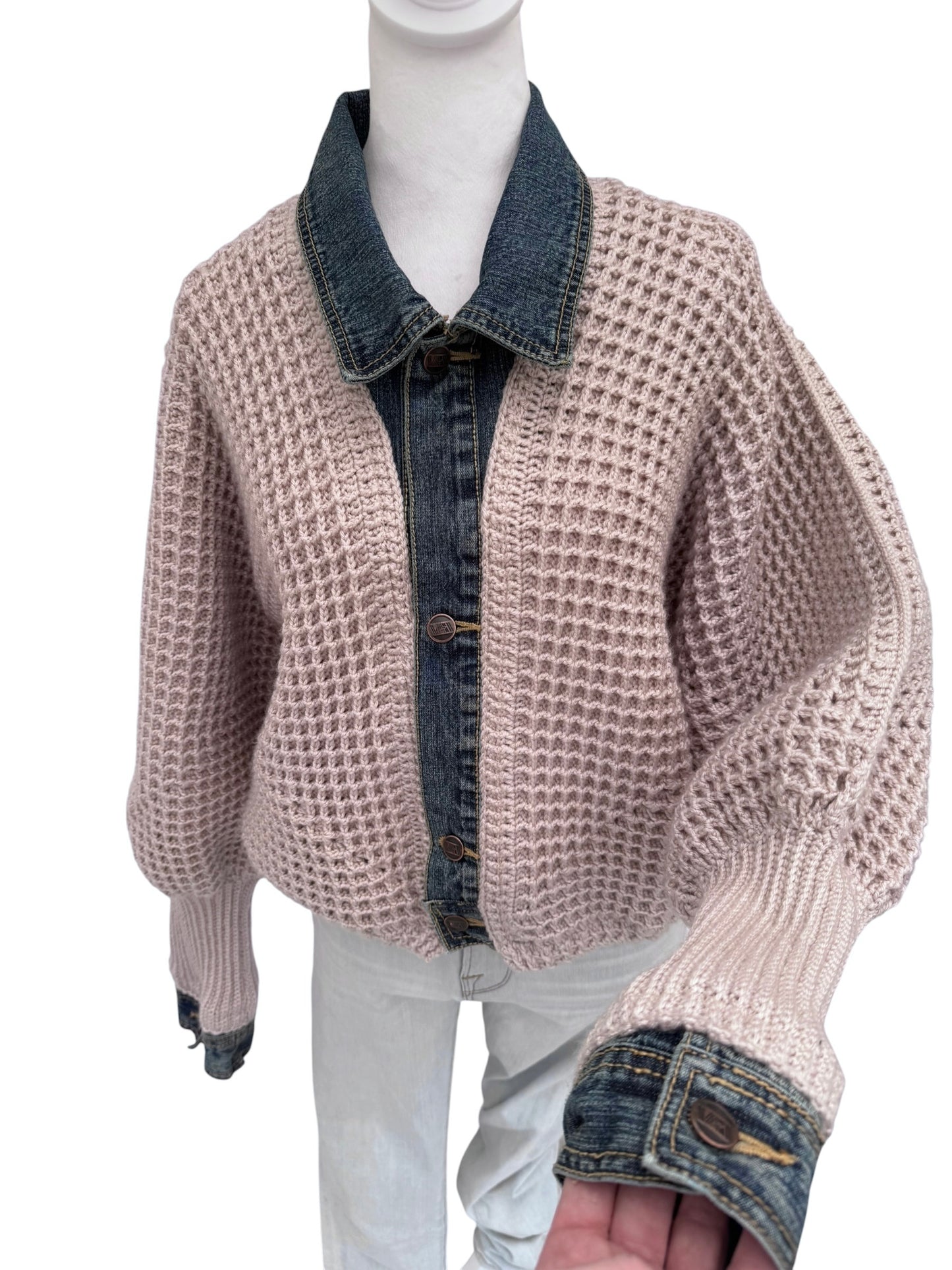 Cream Waffle Denim Jacket