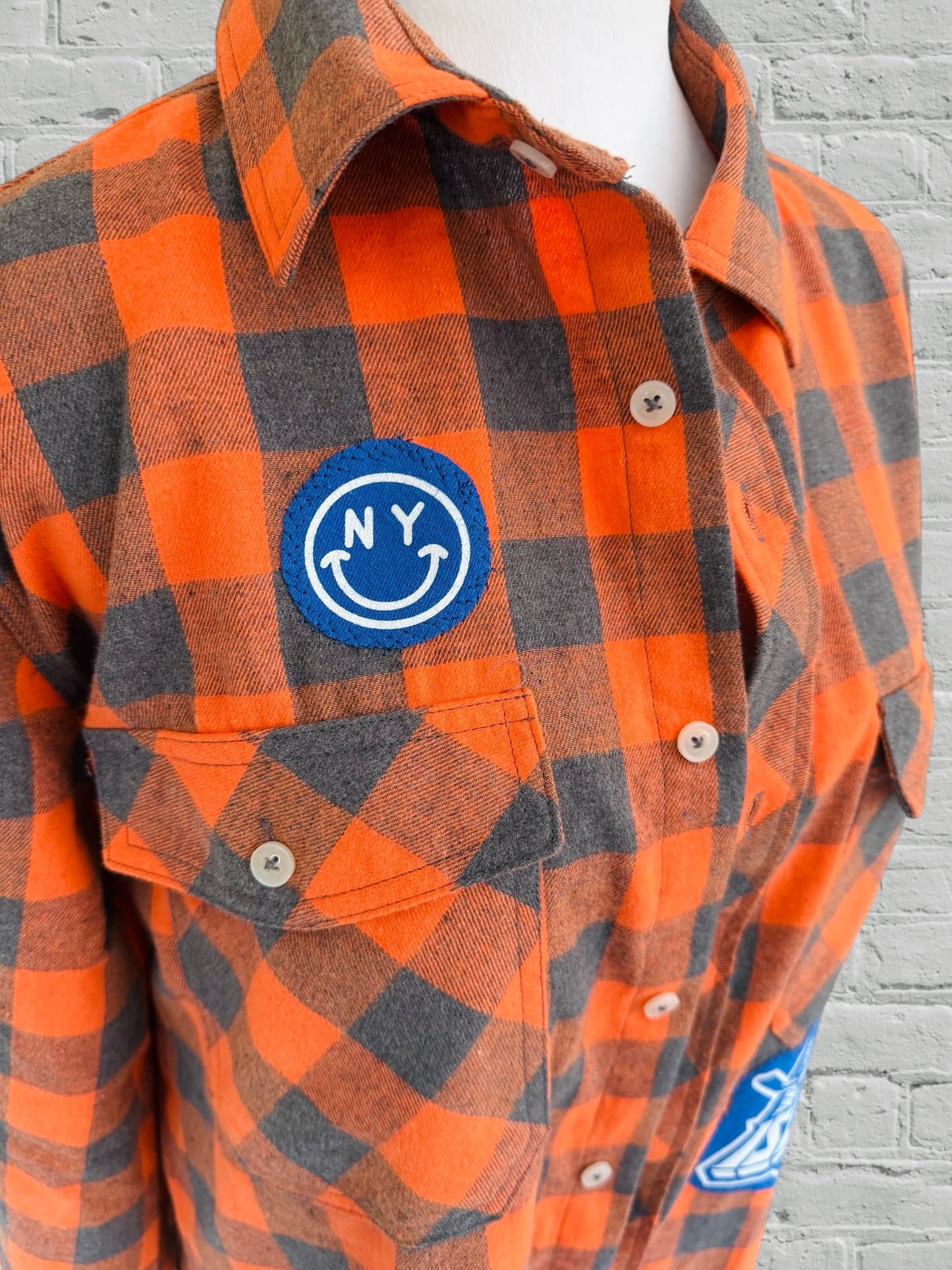 NY Islanders - Plaid, Orange-Upcycled Distressed Flannel