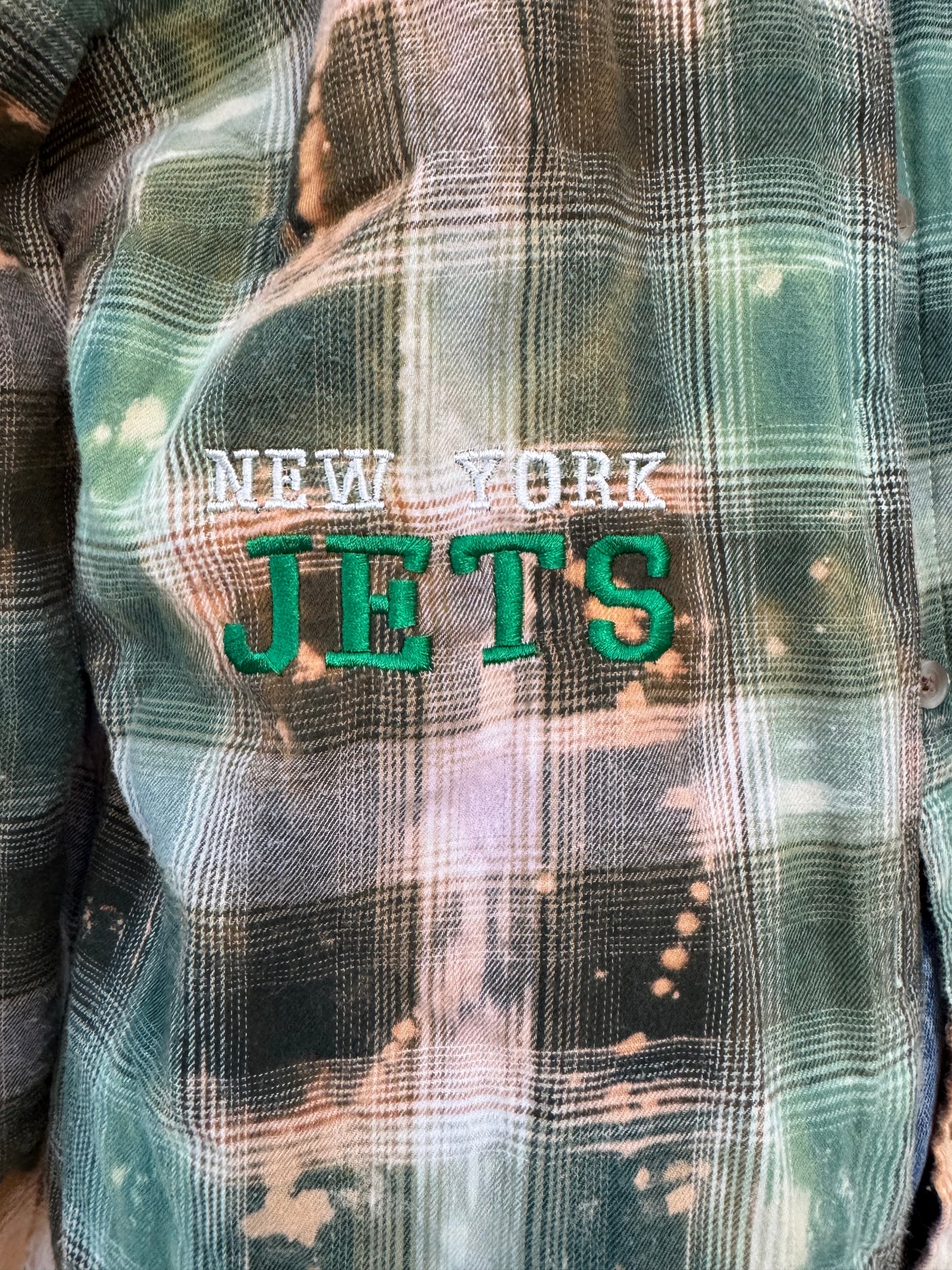 NY Jets - Upcycled Distressed Flannel